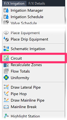 F/X Irrigation menu